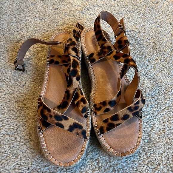 Madewell asymmetrical Espadrille Sandals Calf hair leopard black brown shoe 10 - Picture 3 of 10